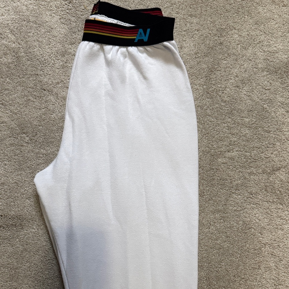 Aviator Nation White Track Pants with Rainbow Waistband